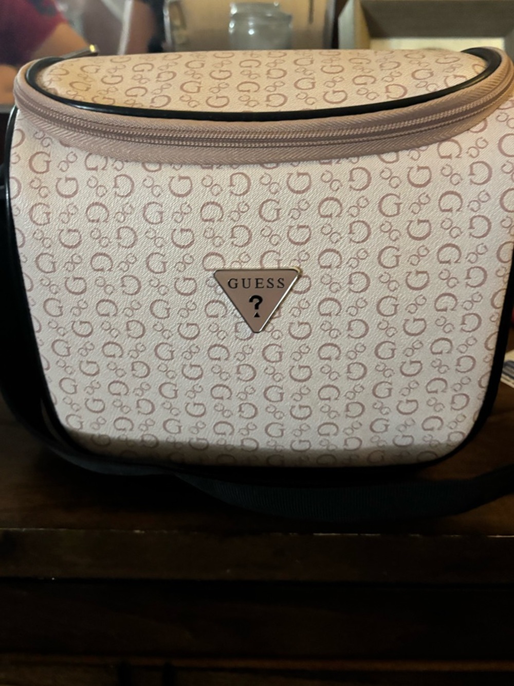 Guess Pink Beige Monogram Crossbody Tote